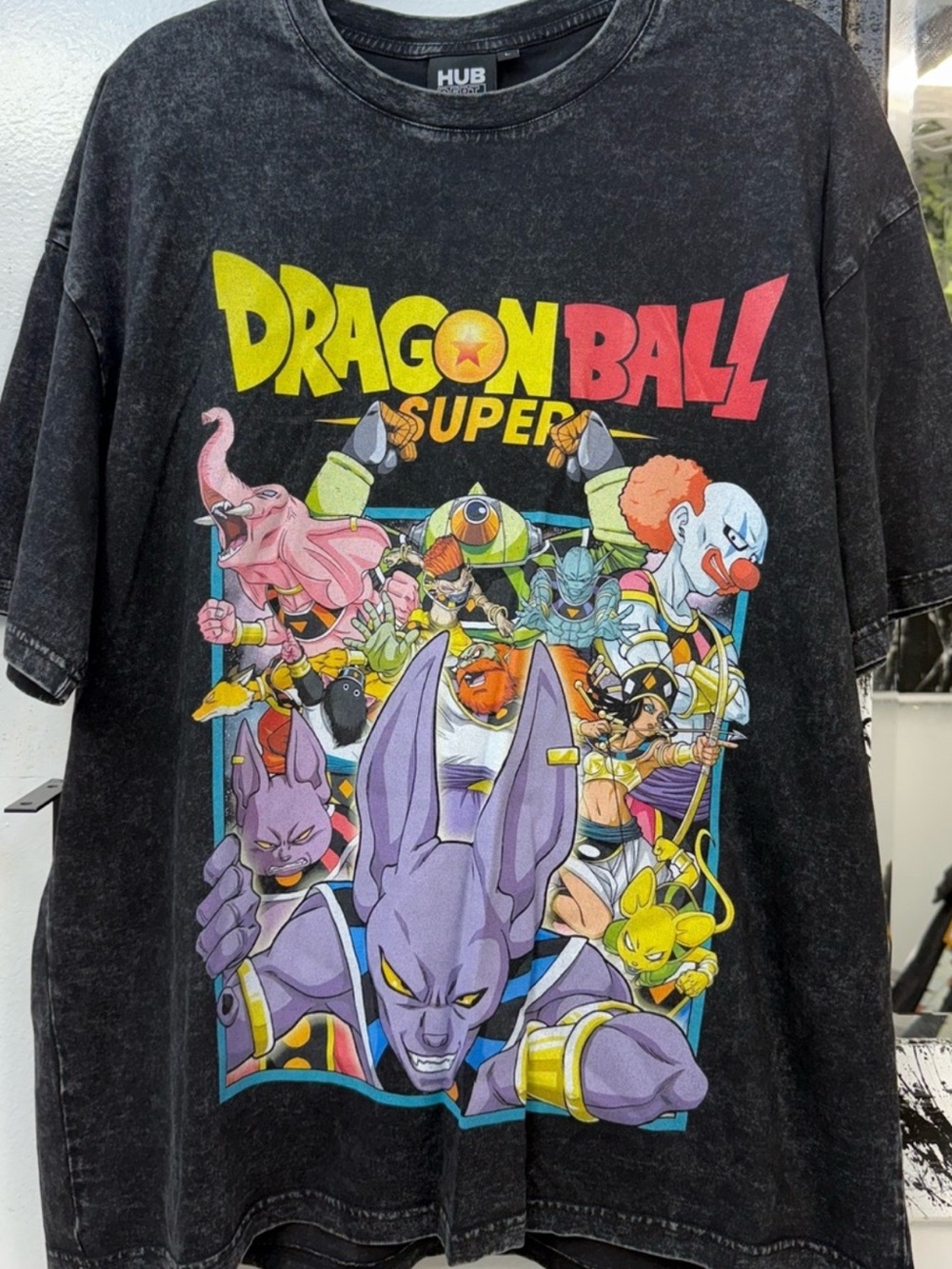 Dragon Ball Super anime acid wash Graphic Tee - Black with Multicolor Print